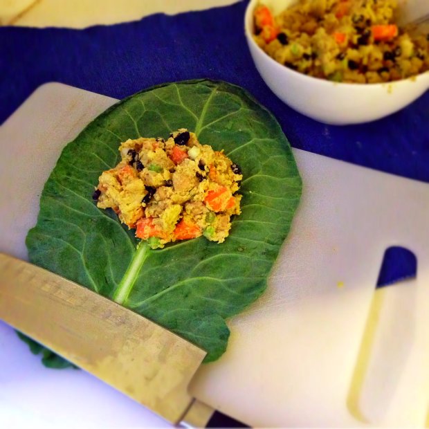 Collard Green Wraps with Cashew Chickpea Curry - www.cloudthyme.com