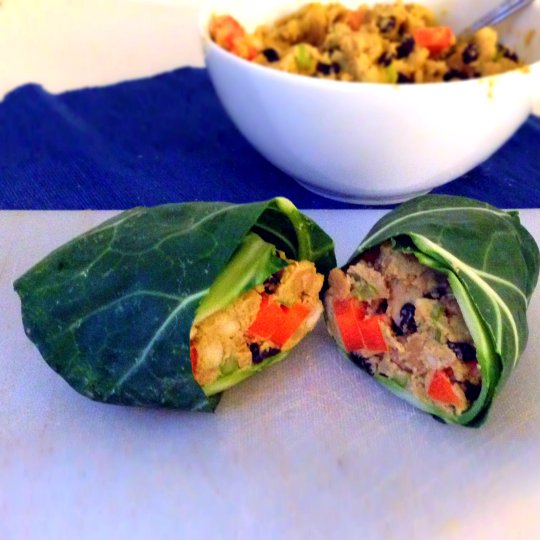 Collard Green Wraps with Cashew Chickpea Curry - www.cloudthyme.com